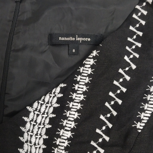 Nanette Lepore Up All Night dress black linen sleeveless sheath embroided Sz 8 - Picture 6 of 11